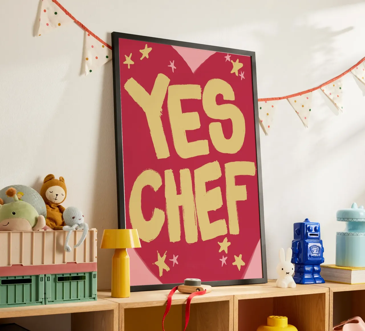 Sì Chef! Poster da cucina, arte del cuore e dell'amore poster con telaio in plastica da vintagepod