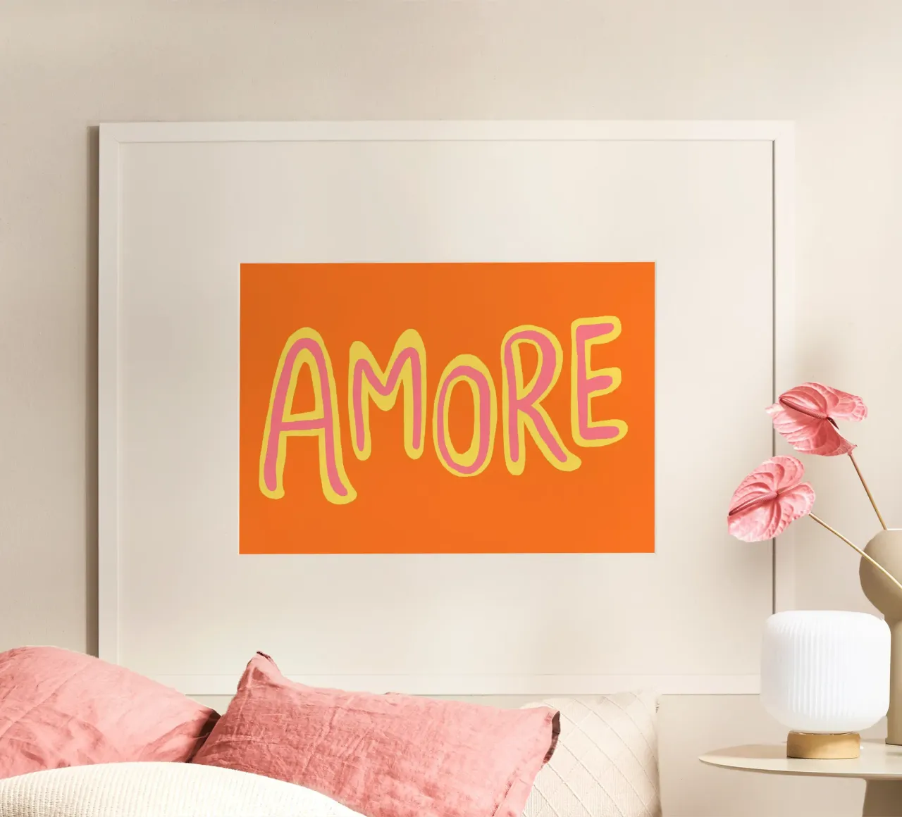 Amore Orange poster con telaio in alluminio da Studio Dolci