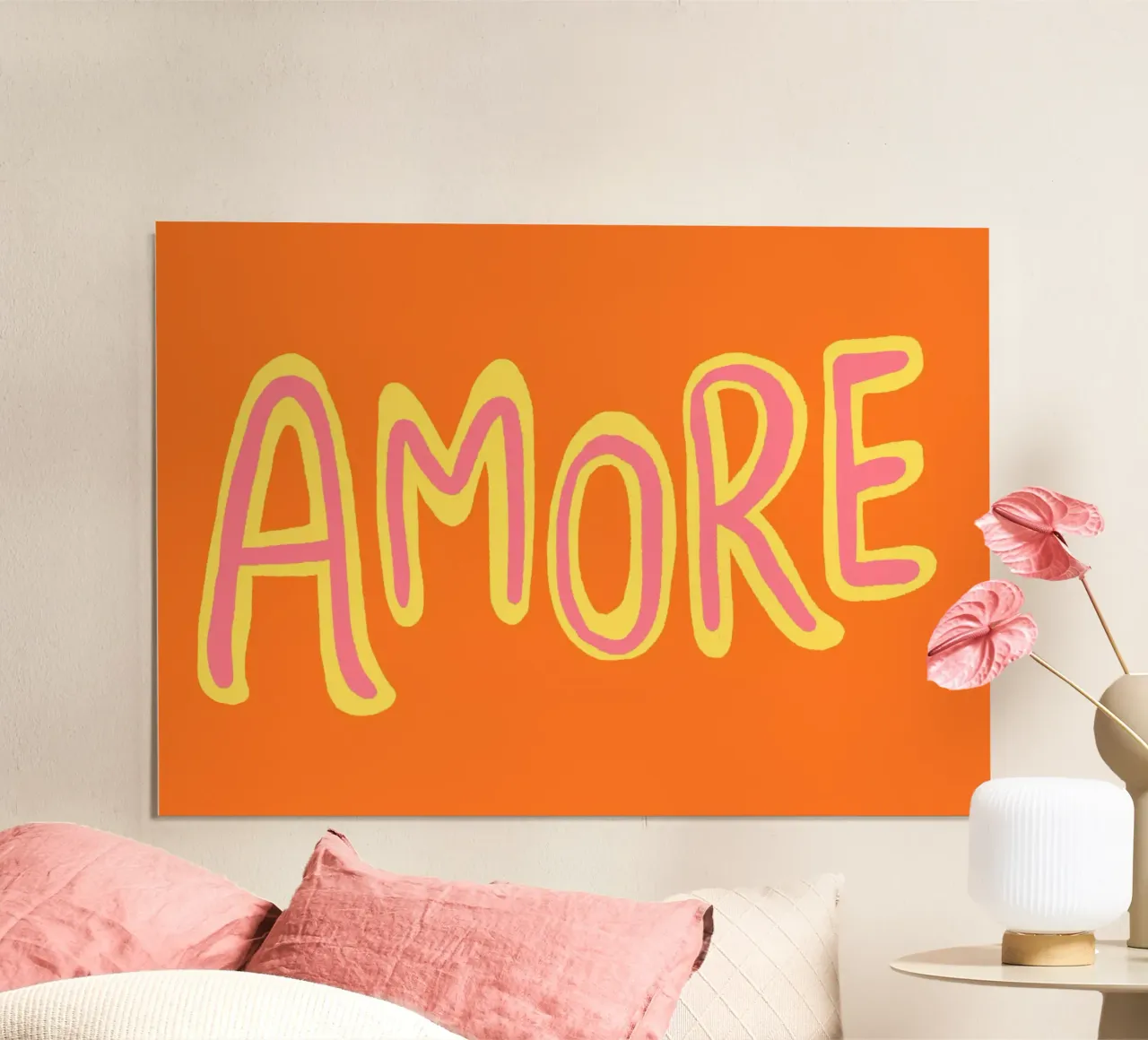 Amore Orange poster con telaio in alluminio da Studio Dolci