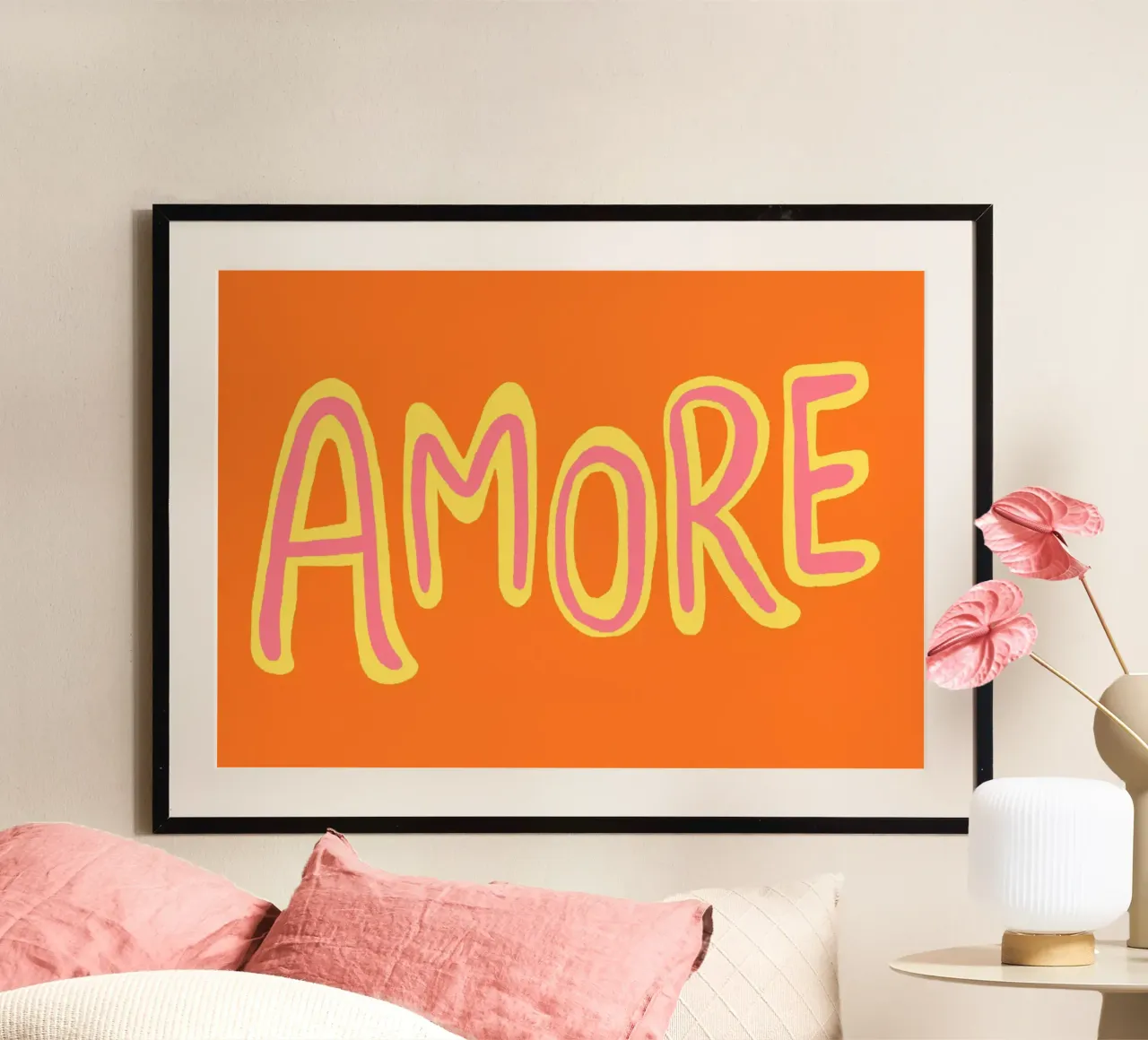 Amore Orange poster con telaio in alluminio da Studio Dolci