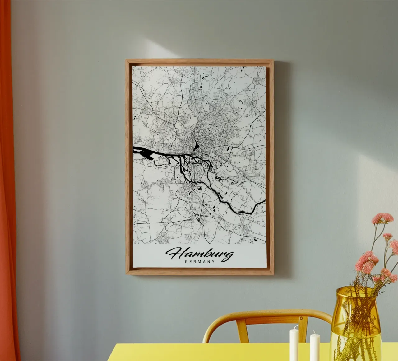 Abstract Hamburg map - poster for your home canvas with Floater frame by CityMapPoster
