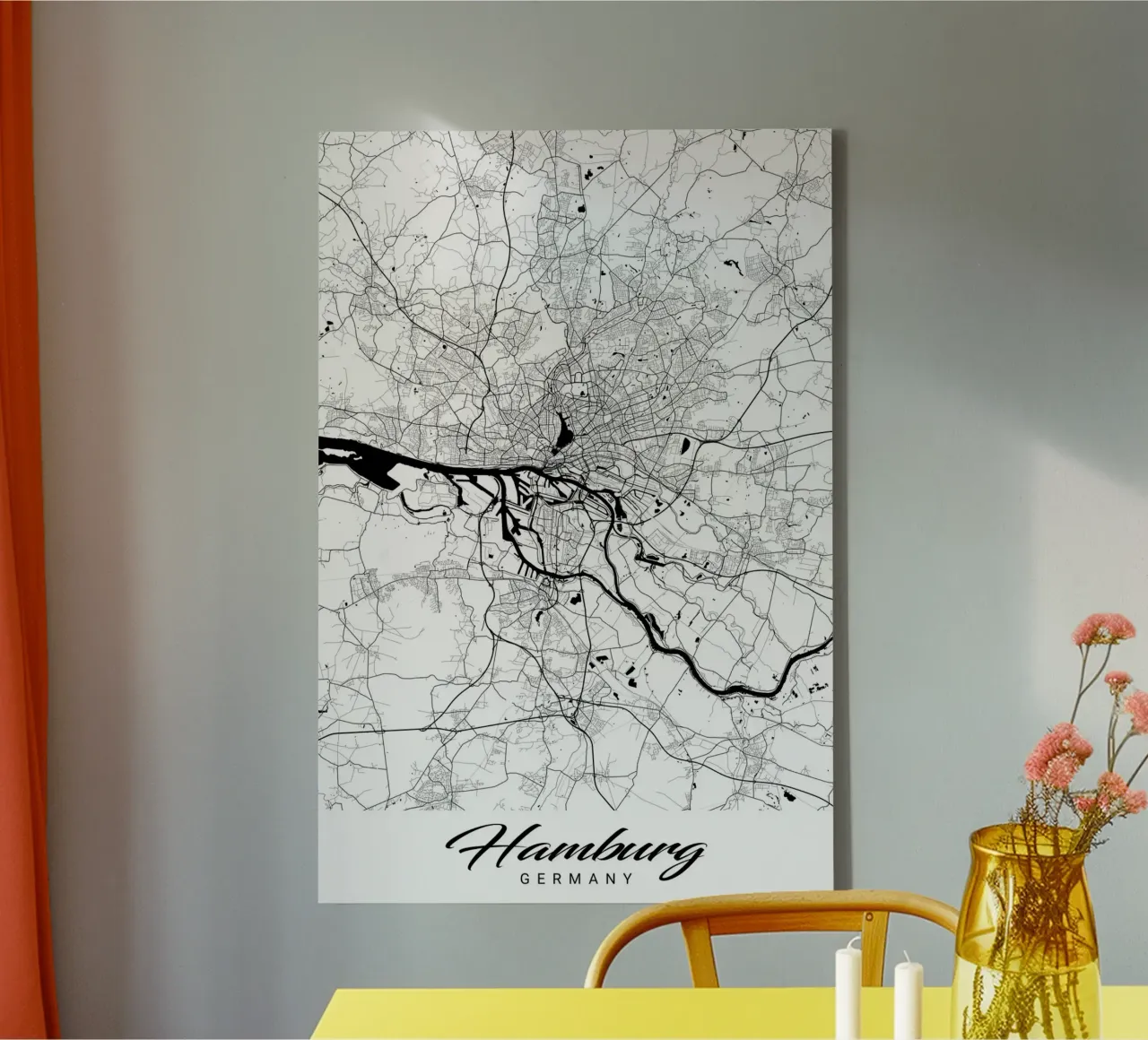 Abstract Hamburg map - poster for your home canvas with Floater frame by CityMapPoster