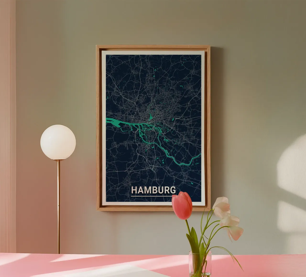 Hamburg architecture art - poster and canvas picture canvas with Floater frame by CityMapPoster