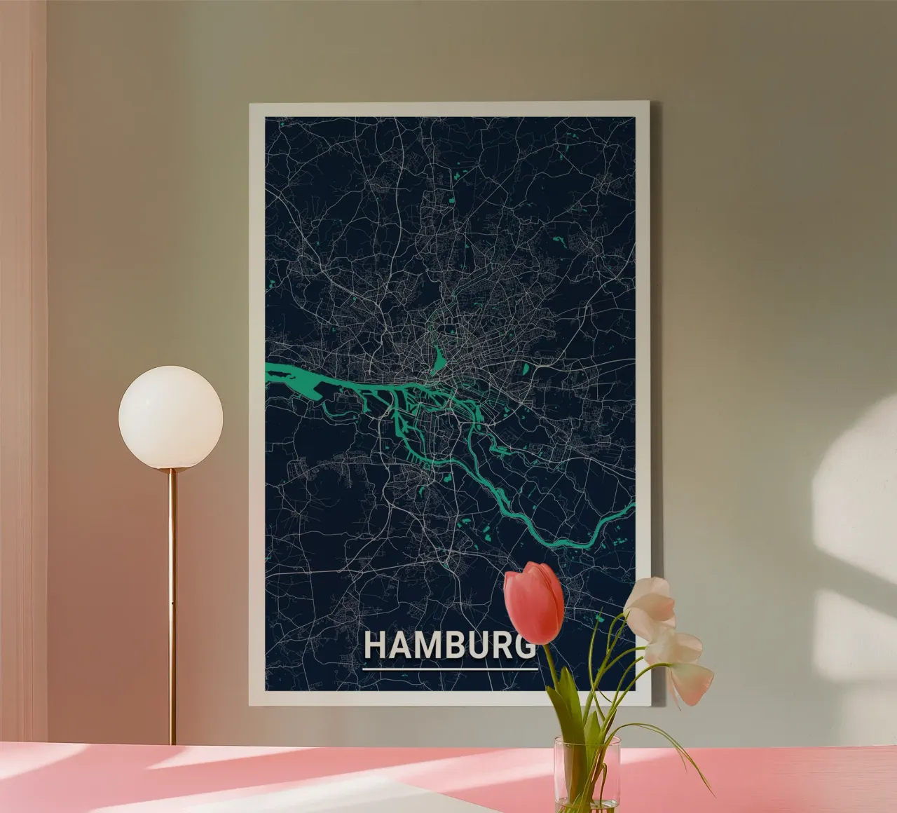 Hamburg architecture art - poster and canvas picture canvas with Floater frame by CityMapPoster