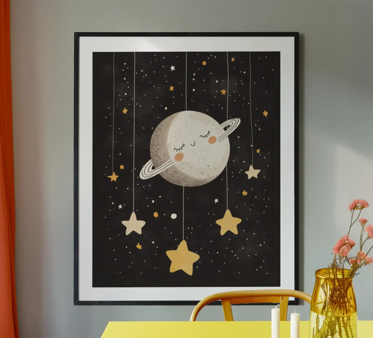 Saturno stravagante poster con telaio in legno da Happy Littles