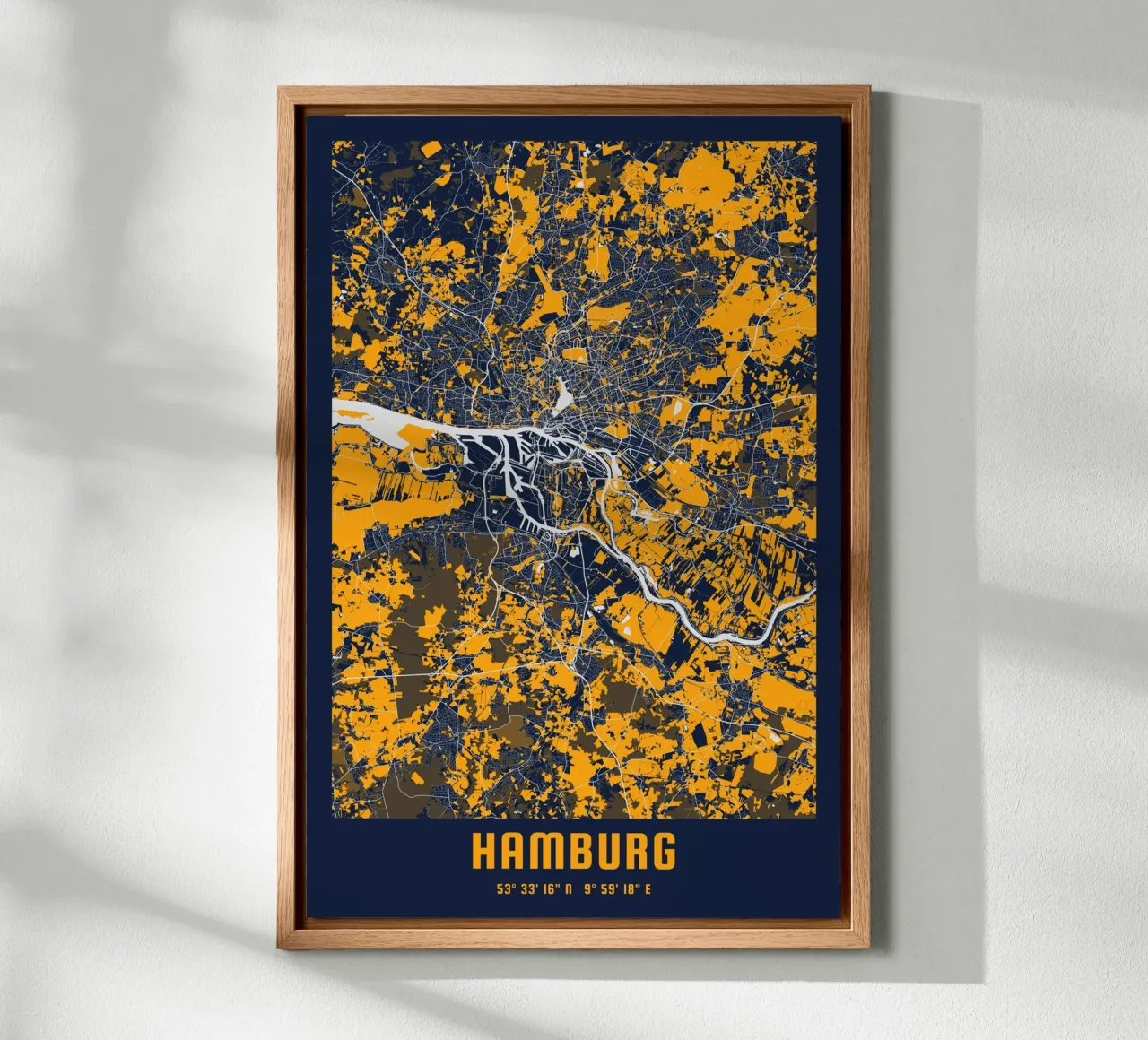 Hamburg kunstdruk - Geometrische stadsplattegrond canvas met Baklijst van CityMapPoster