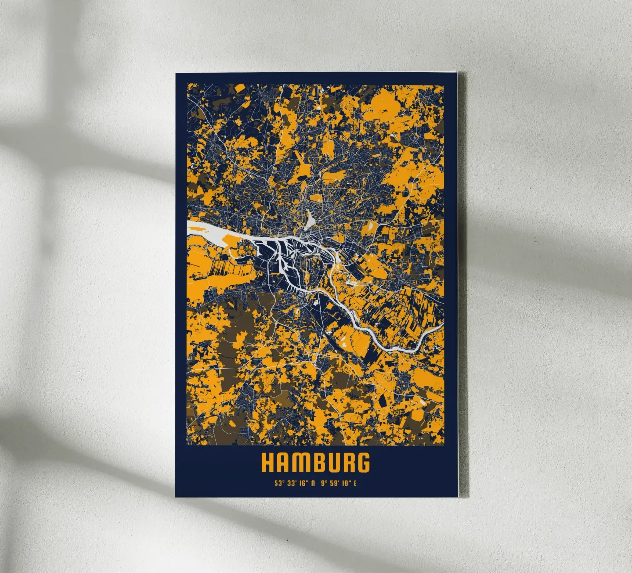 Hamburg kunstdruk - Geometrische stadsplattegrond canvas met Baklijst van CityMapPoster