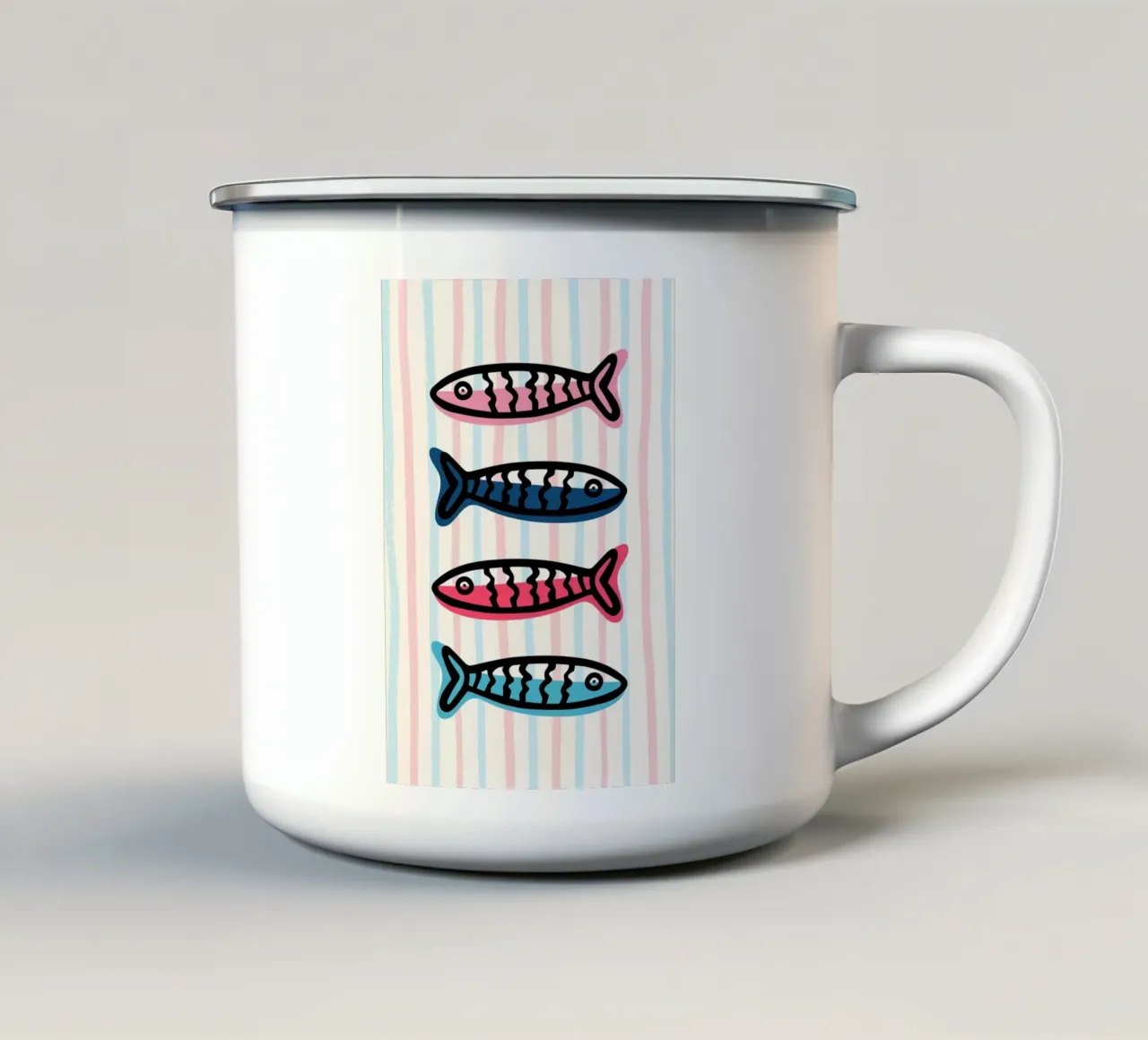Sarde colorate, arredamento costiero, stile pop art tazza in smalto da vintagepod