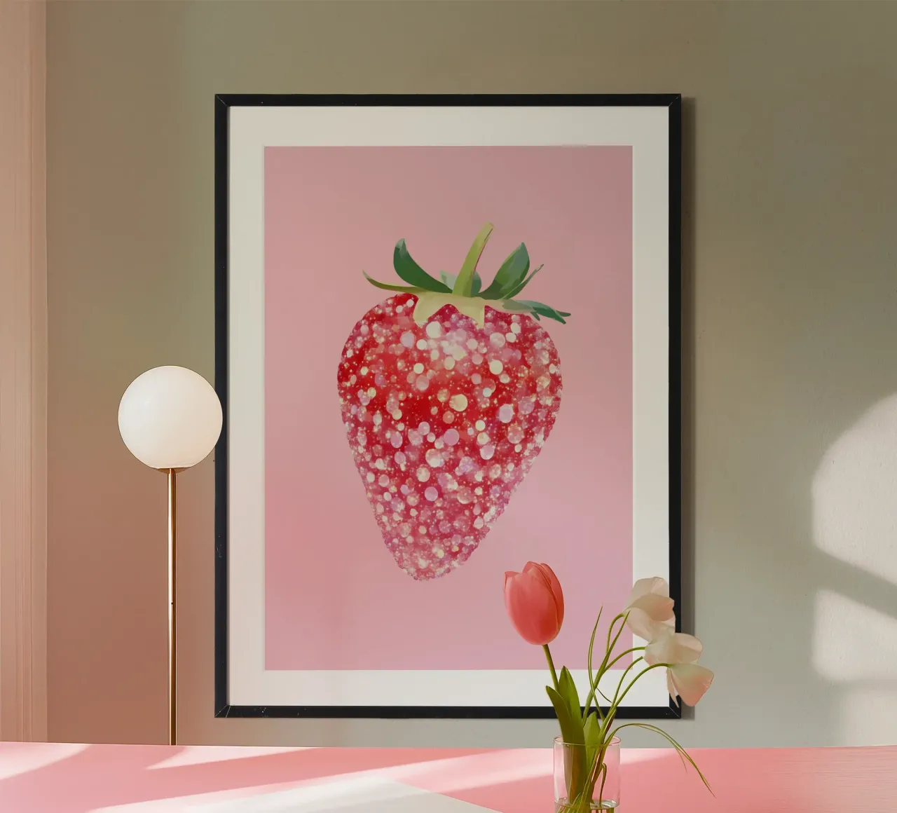 Fragola glitterata, frutta pop art, decorazione per la cucina poster con telaio in alluminio da vintagepod