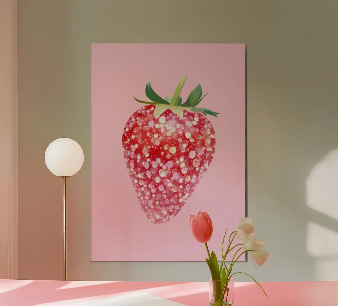 Fragola glitterata, frutta pop art, decorazione per la cucina poster con telaio in alluminio da vintagepod