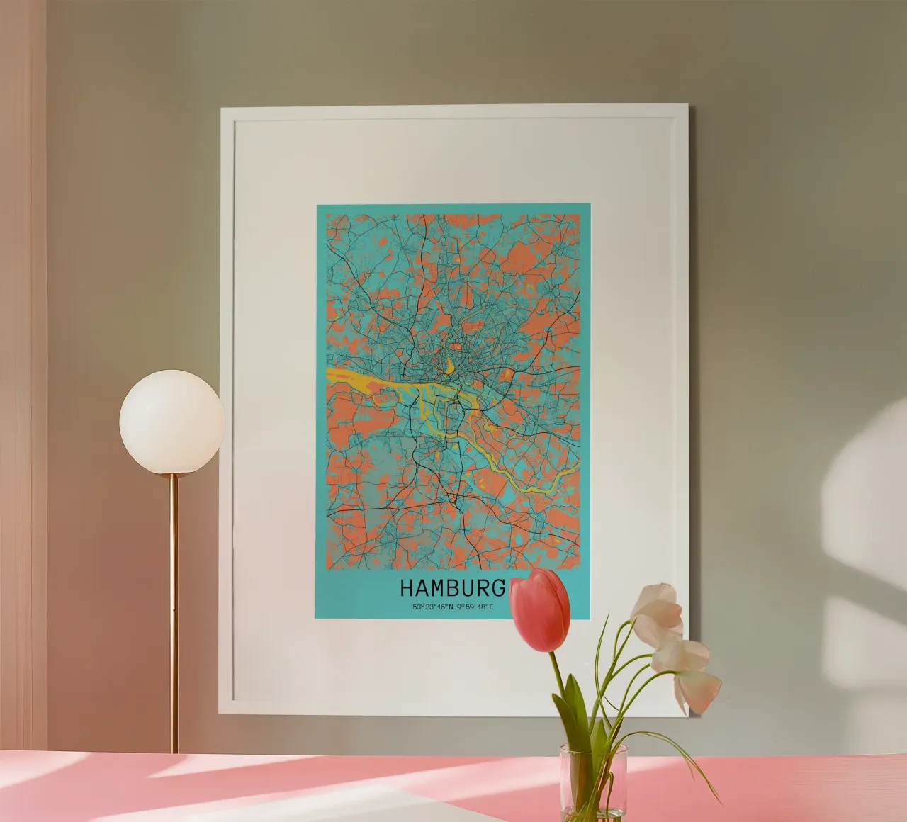 Mapa de la ciudad de Hamburgo como arte - Póster geométrico poster con marco de aluminio de CityMapPoster