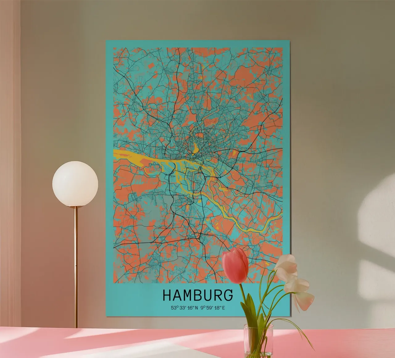 Mapa de la ciudad de Hamburgo como arte - Póster geométrico poster con marco de aluminio de CityMapPoster