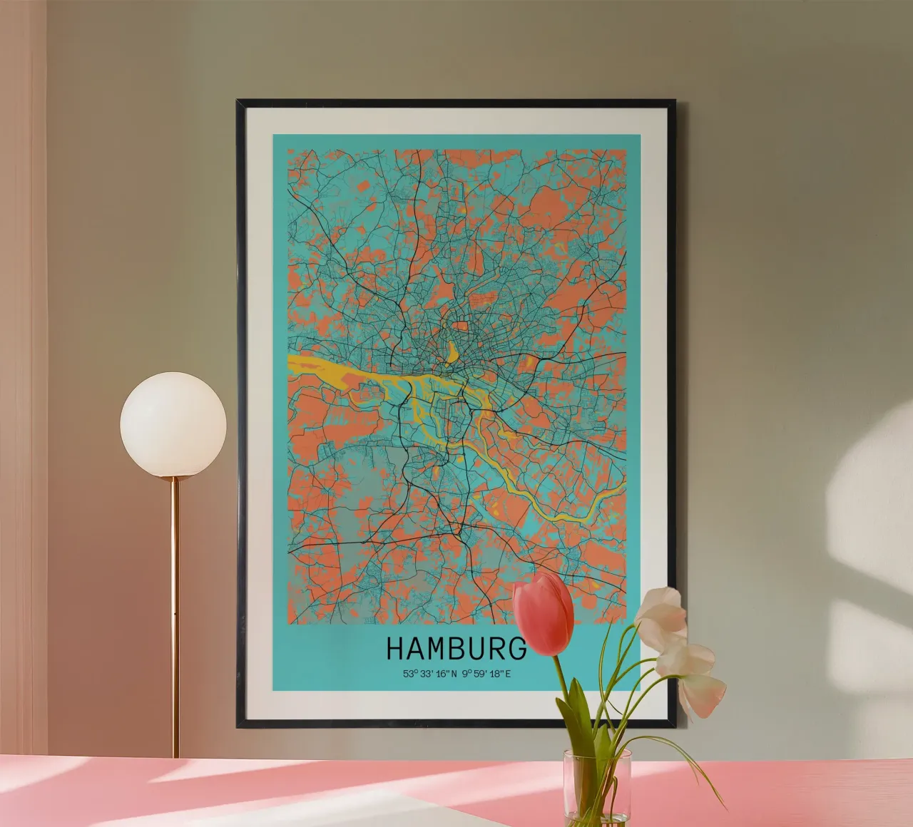 Mapa de la ciudad de Hamburgo como arte - Póster geométrico poster con marco de aluminio de CityMapPoster