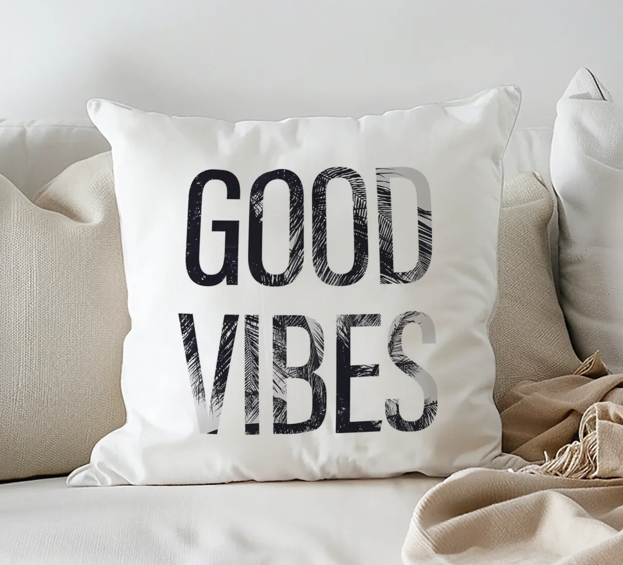 Good Vibes - Tipografia con un tocco tropicale cuscino da Whole©