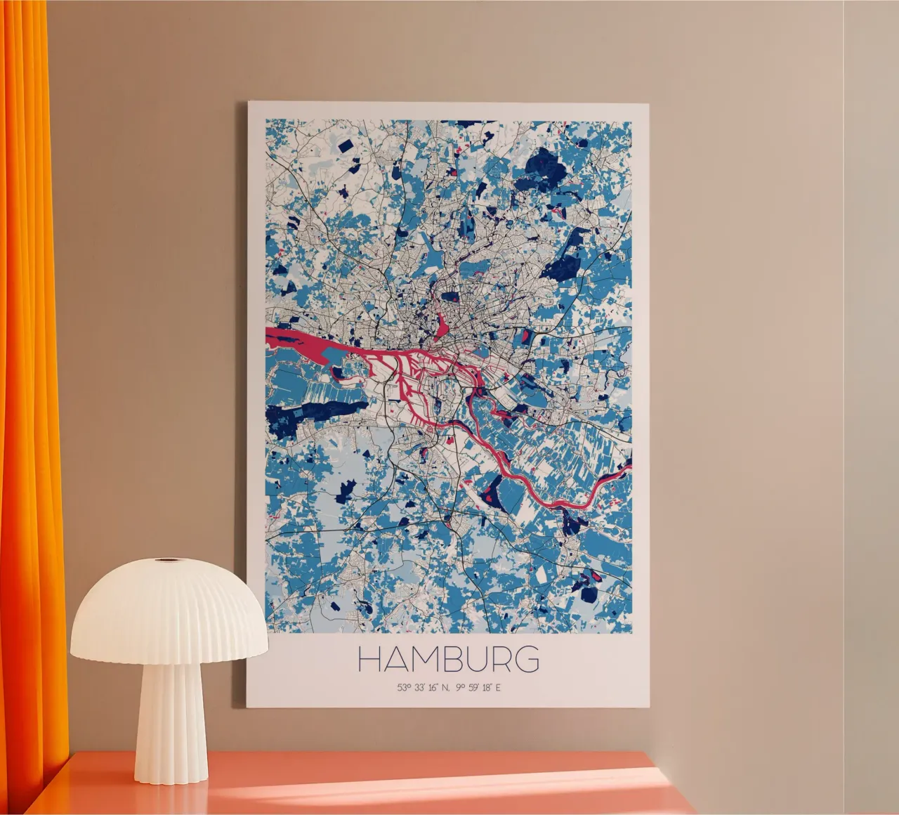 Design poster Hamburg - Abstracte stadsplattegrond canvas met Baklijst van CityMapPoster