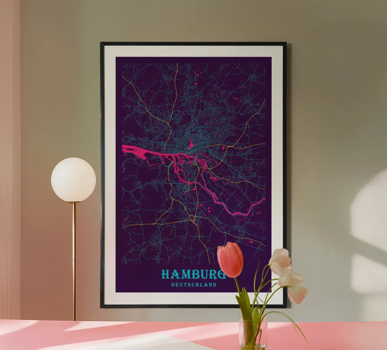 Mappa geometrica di Amburgo - Poster urbano poster con telaio in plastica da CityMapPoster