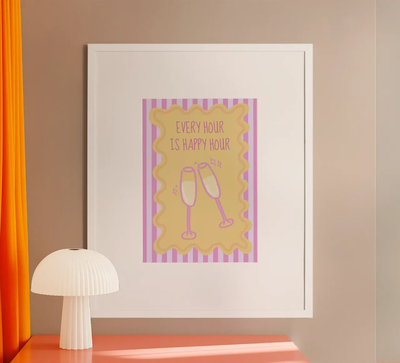 Every Hour Is Happy Hour, Brindis con champán, Decoración de bar poster con marco de aluminio de vintagepod