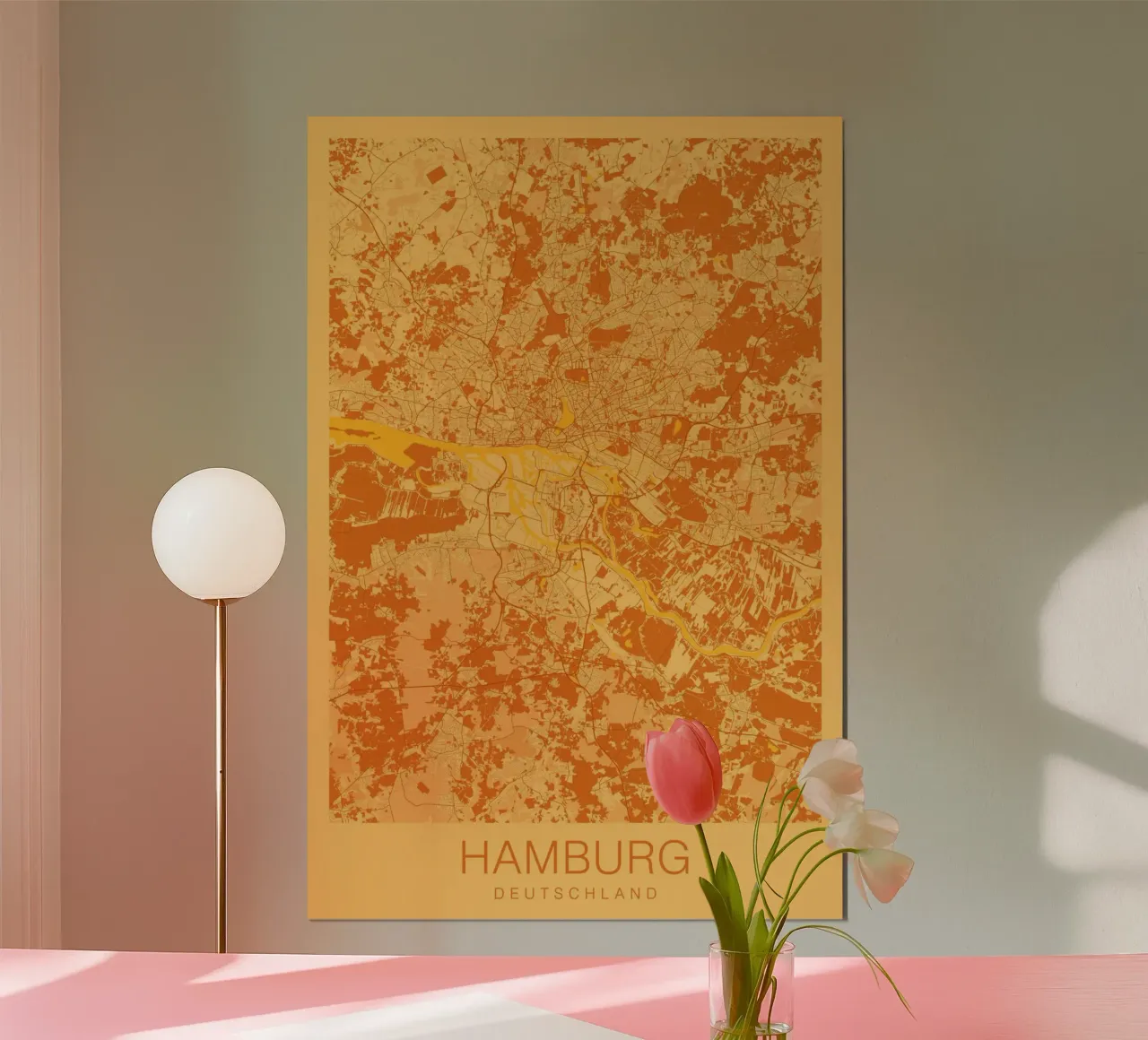 Poster minimalista di Amburgo - Mappa moderna poster con telaio in legno da CityMapPoster