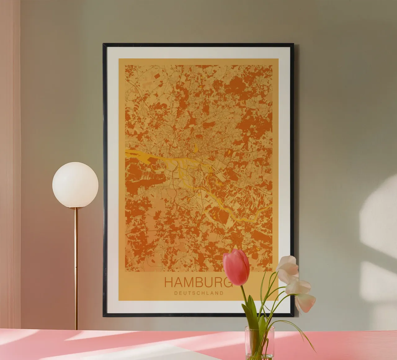 Poster minimalista di Amburgo - Mappa moderna poster con telaio in legno da CityMapPoster