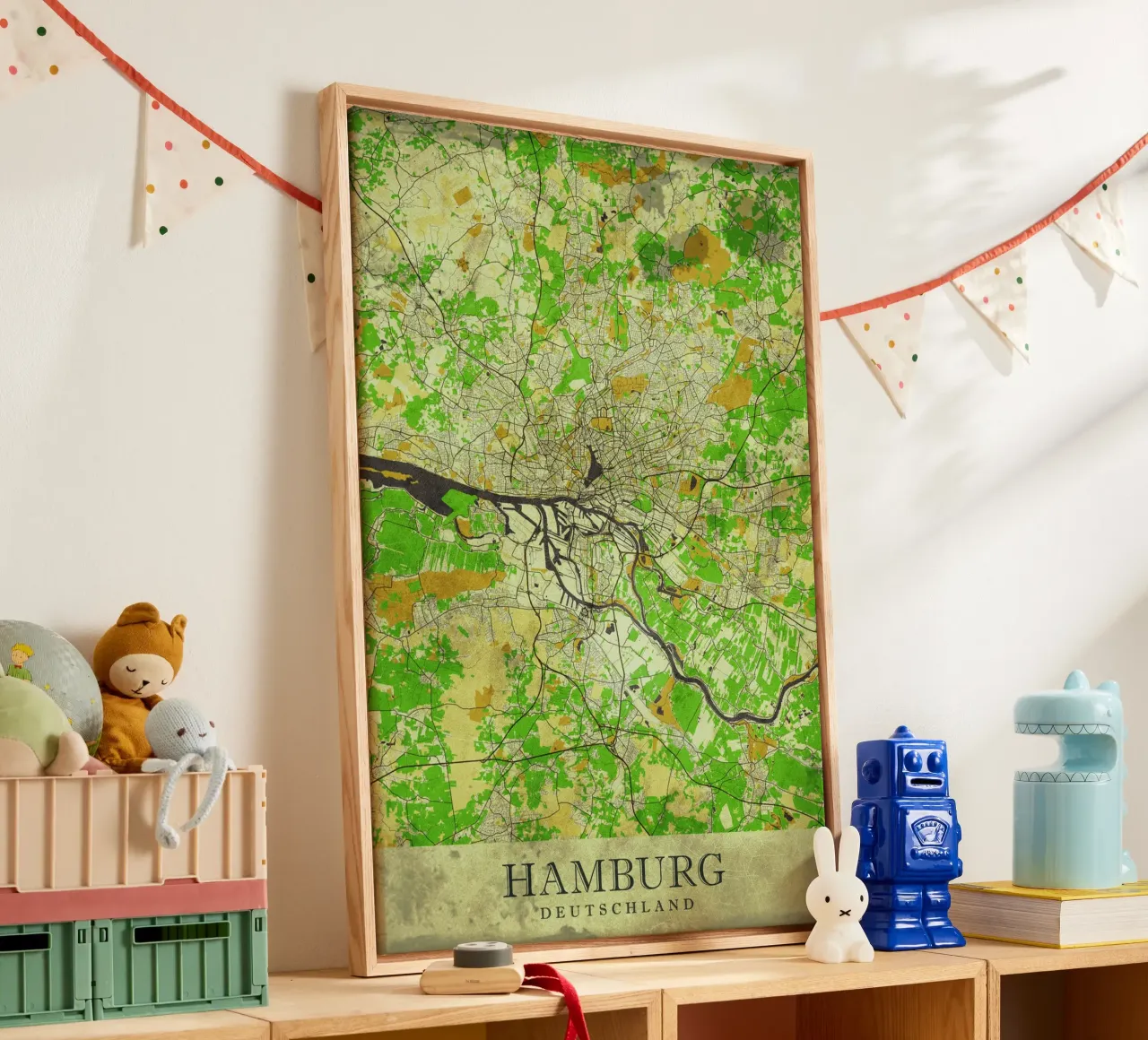 Moderne stadsplattegrond van Hamburg - Minimalistisch ontwerp canvas met Baklijst van CityMapPoster
