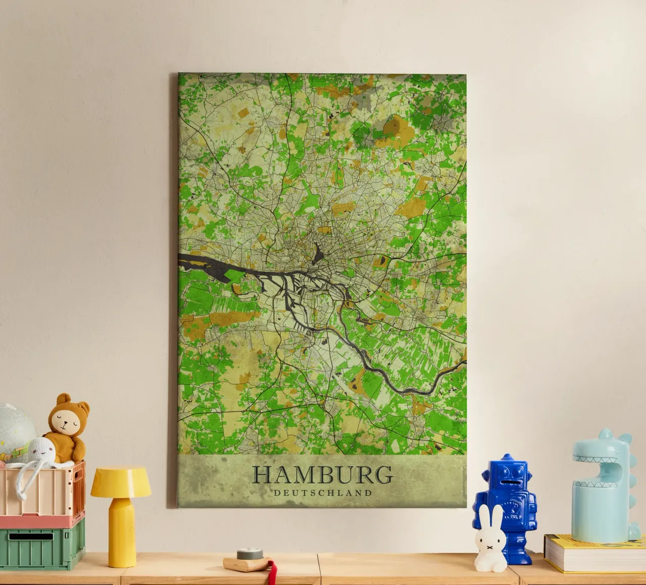 Moderne stadsplattegrond van Hamburg - Minimalistisch ontwerp canvas met Baklijst van CityMapPoster