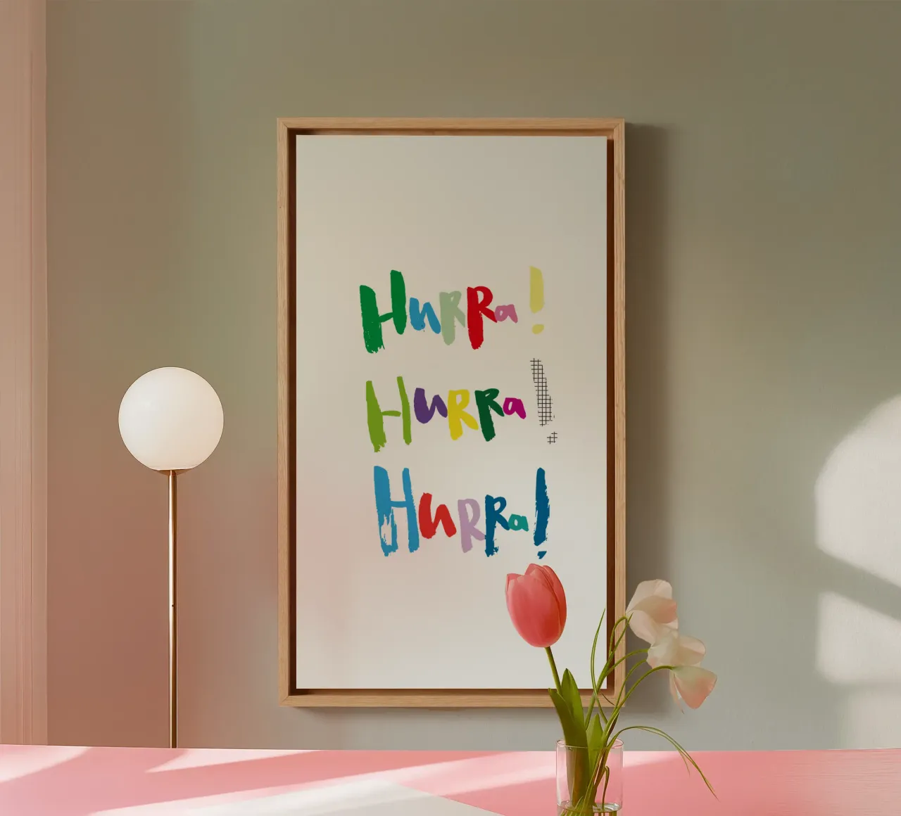 Hurra x3 canvas met Baklijst van Brushmeetspaper