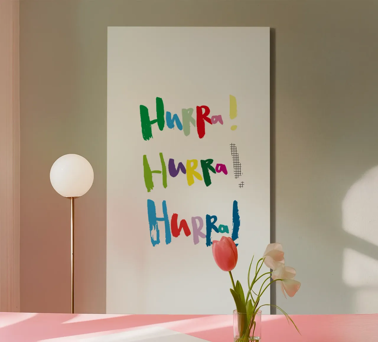 Hurra x3 canvas met Baklijst van Brushmeetspaper