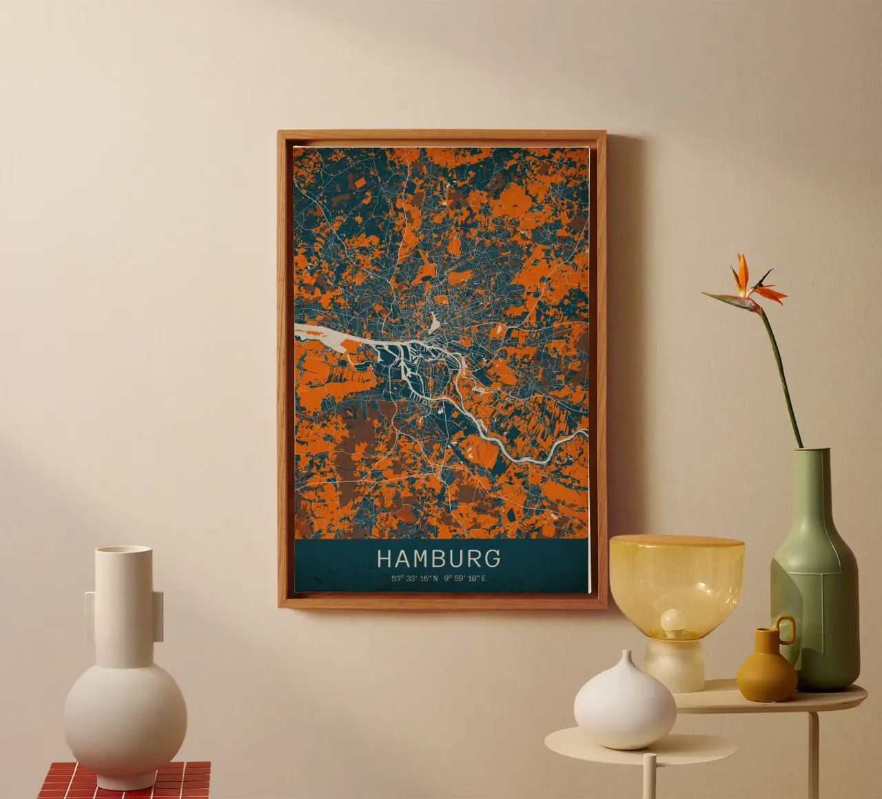 Stadsgezicht Hamburg - Poster in modern ontwerp canvas met Baklijst van CityMapPoster