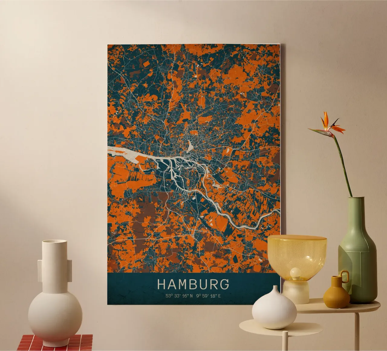 Stadsgezicht Hamburg - Poster in modern ontwerp canvas met Baklijst van CityMapPoster