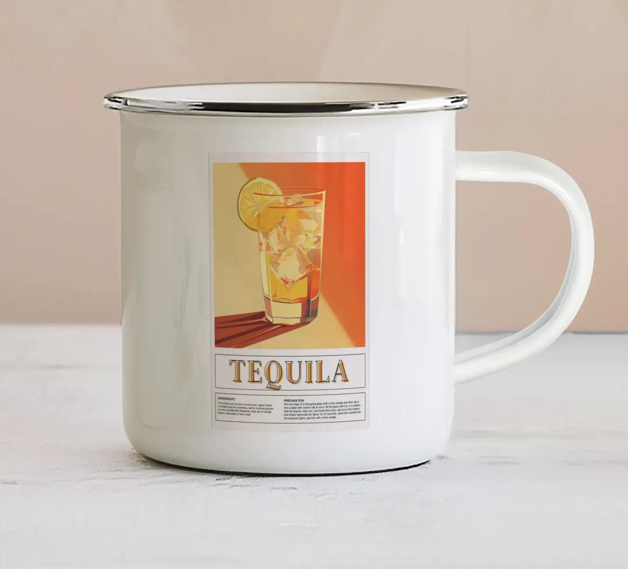 Tequila Cocktail Recipe, Bar Decor, Retro Print tazza in smalto da vintagepod