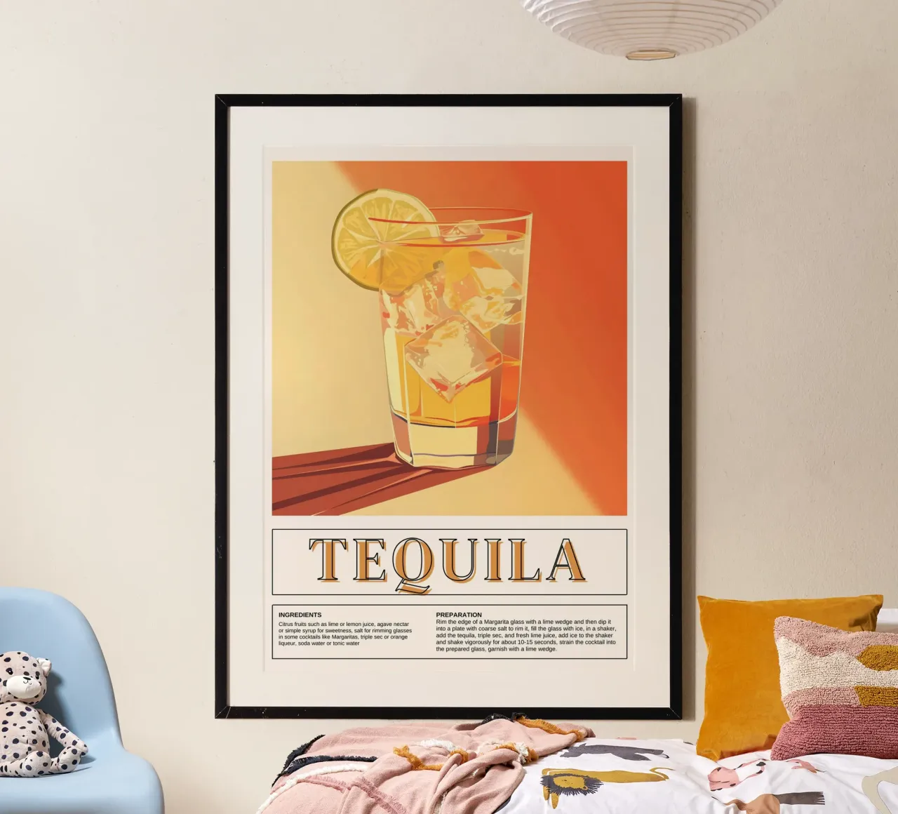 Tequila Cocktail Recipe, Bar Decor, Retro Print poster con telaio in plastica da vintagepod