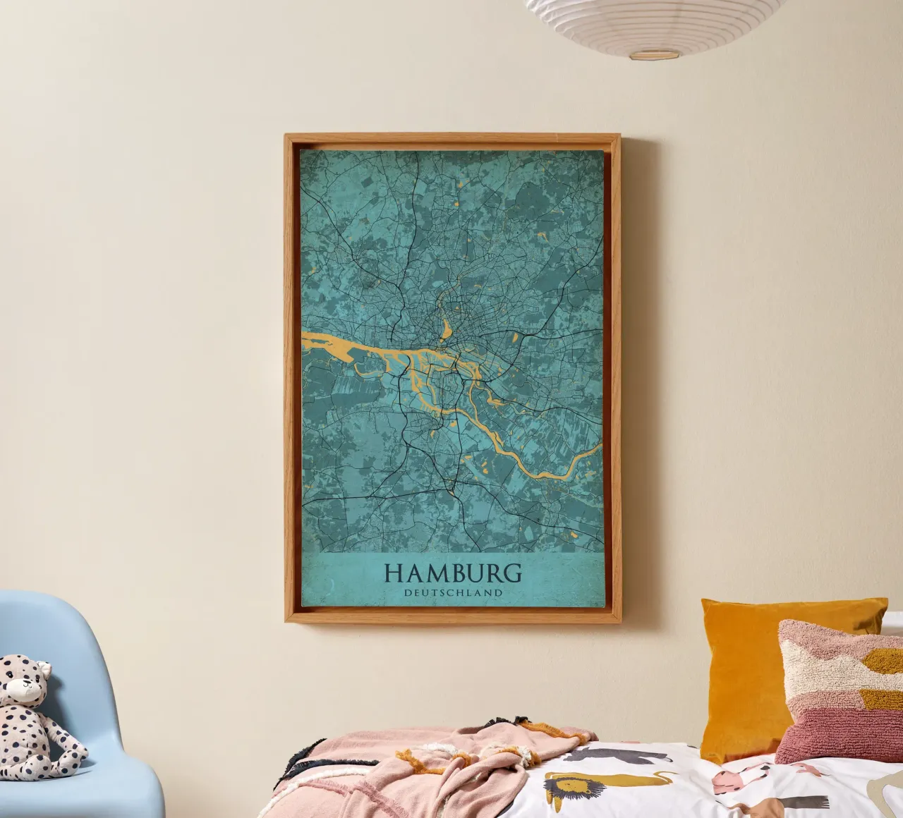 Stadsplattegrond Hamburg - Abstracte kunst op canvas canvas met Baklijst van CityMapPoster