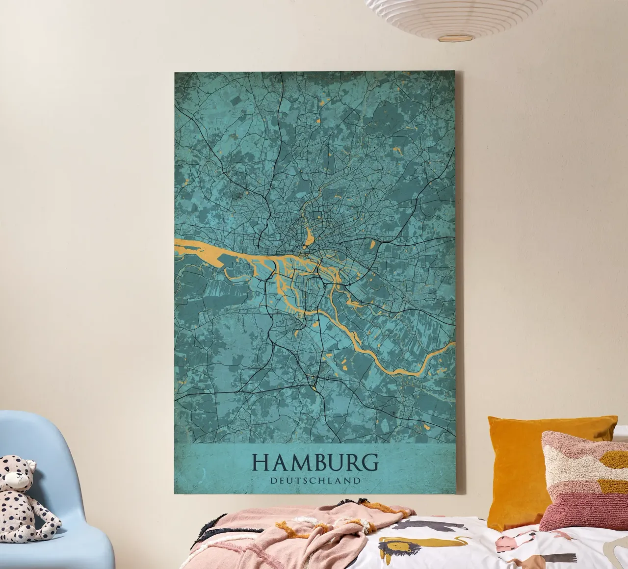 Stadsplattegrond Hamburg - Abstracte kunst op canvas canvas met Baklijst van CityMapPoster