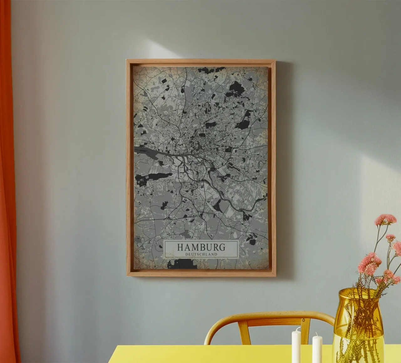 Stadsplattegrond Hamburg - Abstracte muurkunst canvas met Baklijst van CityMapPoster