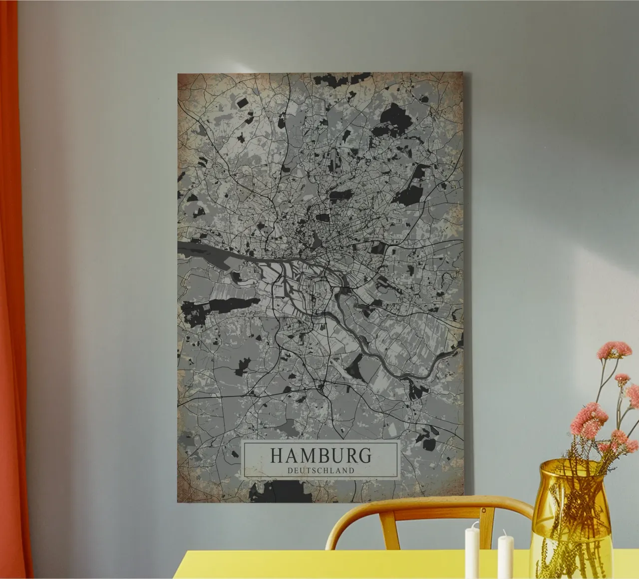 Stadsplattegrond Hamburg - Abstracte muurkunst canvas met Baklijst van CityMapPoster