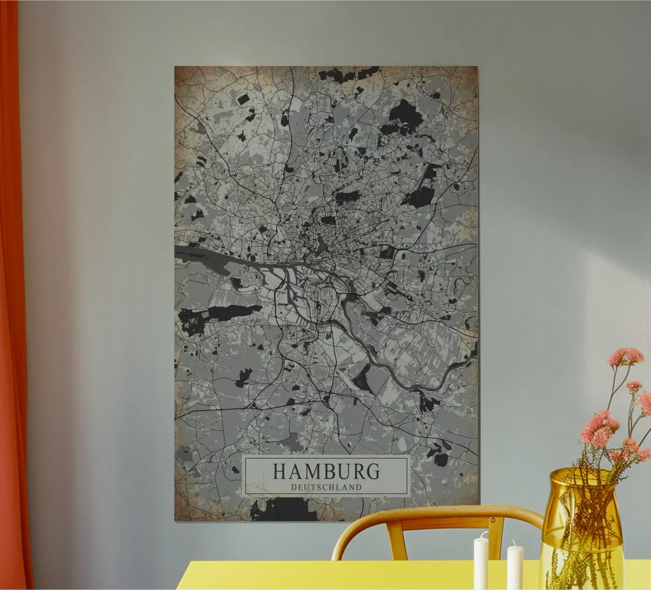 Stadsplattegrond Hamburg - Abstracte muurkunst poster met aluminium frame van CityMapPoster