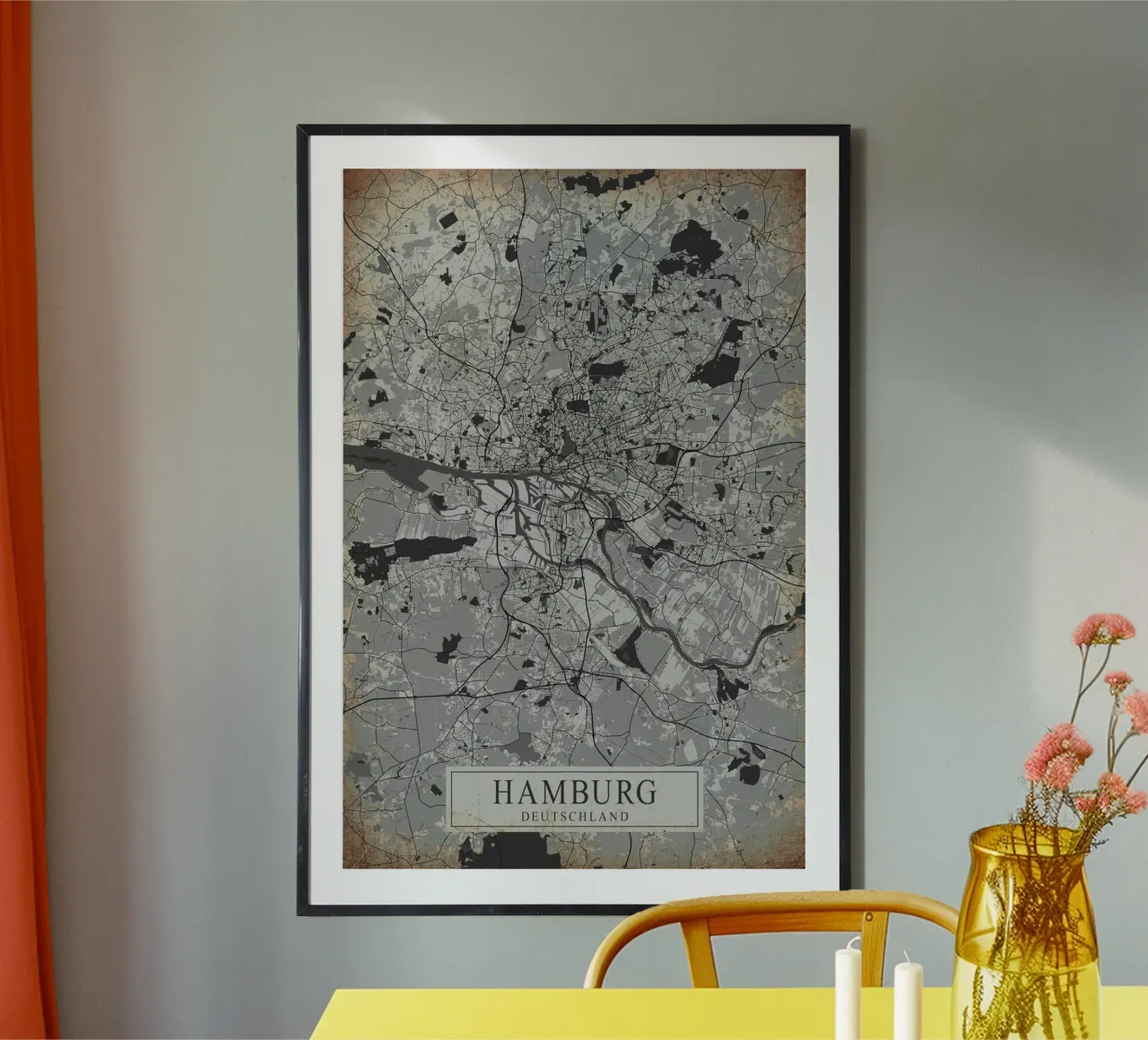 Stadsplattegrond Hamburg - Abstracte muurkunst poster met aluminium frame van CityMapPoster