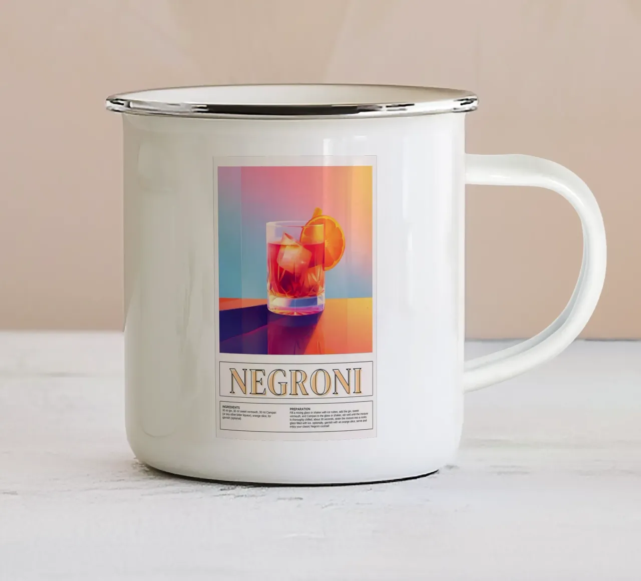 Negroni Cocktail Recipe, Bar Decor, Retro Print tazza in smalto da vintagepod