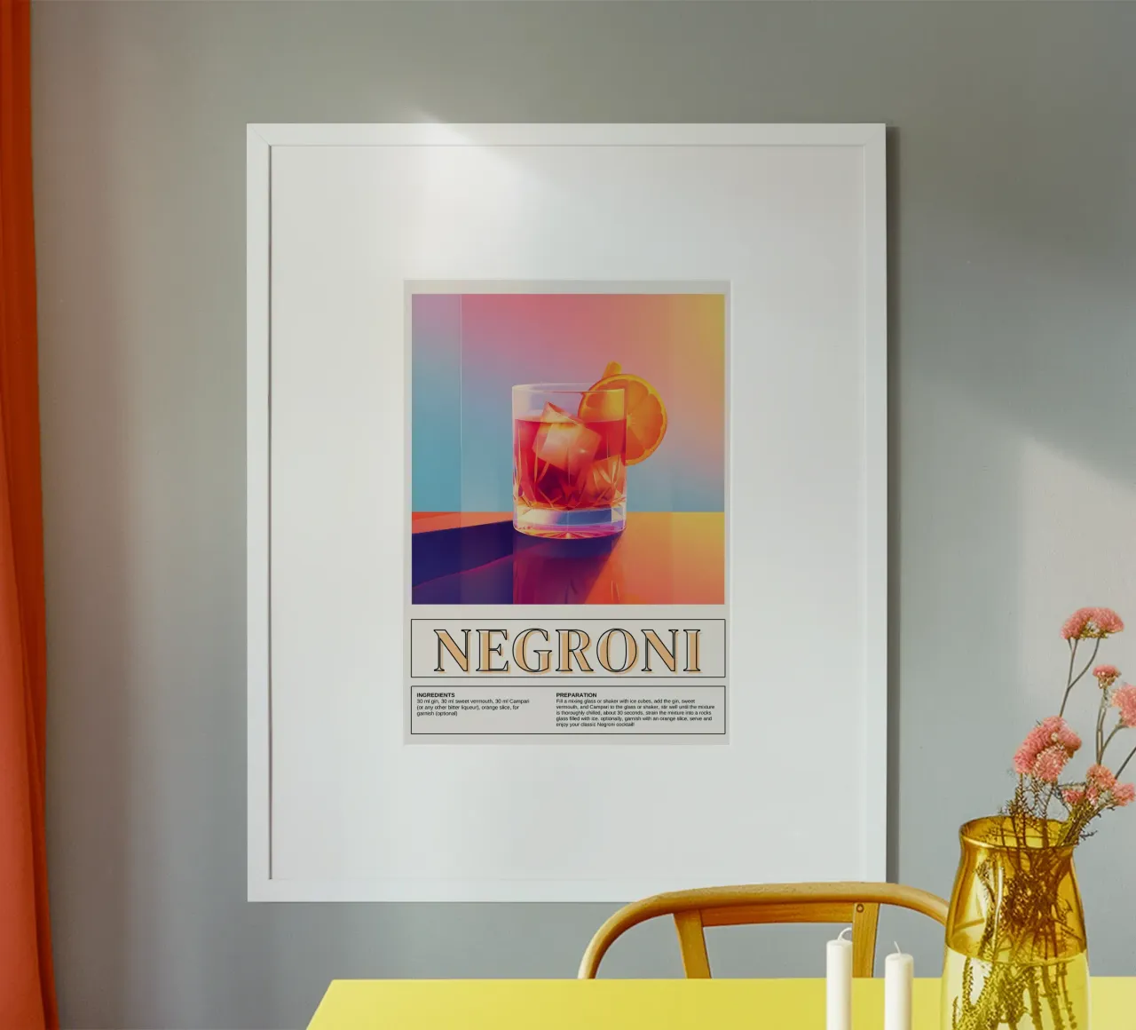 Negroni Cocktail Recipe, Bar Decor, Retro Print poster con telaio in alluminio da vintagepod
