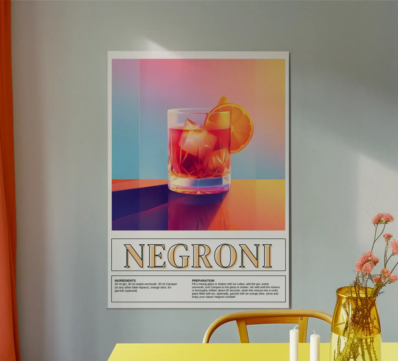 Negroni Cocktail Recipe, Bar Decor, Retro Print poster con telaio in alluminio da vintagepod