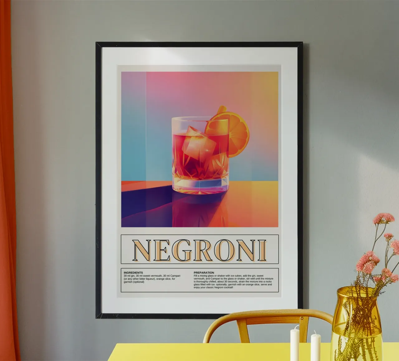 Negroni Cocktail Recipe, Bar Decor, Retro Print poster con telaio in alluminio da vintagepod