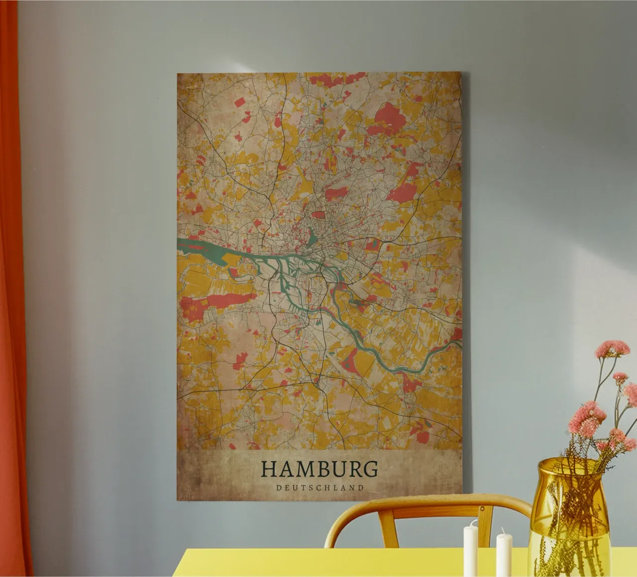 Stedelijk ontwerp: poster met stadsplattegrond van Hamburg canvas met Baklijst van CityMapPoster