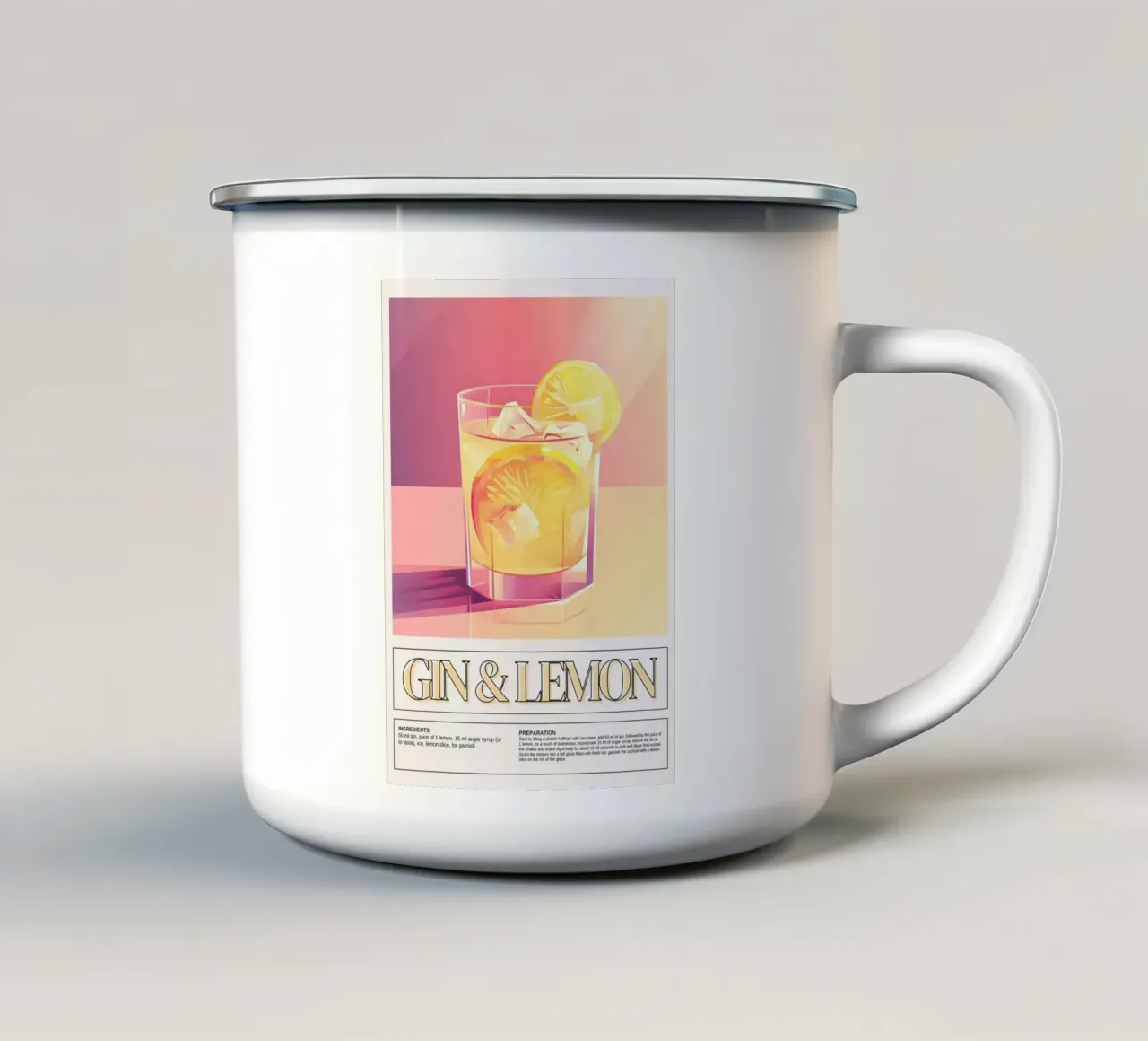 Cocktail di gin e limone, decorazione bar, stampa retrò tazza in smalto da vintagepod
