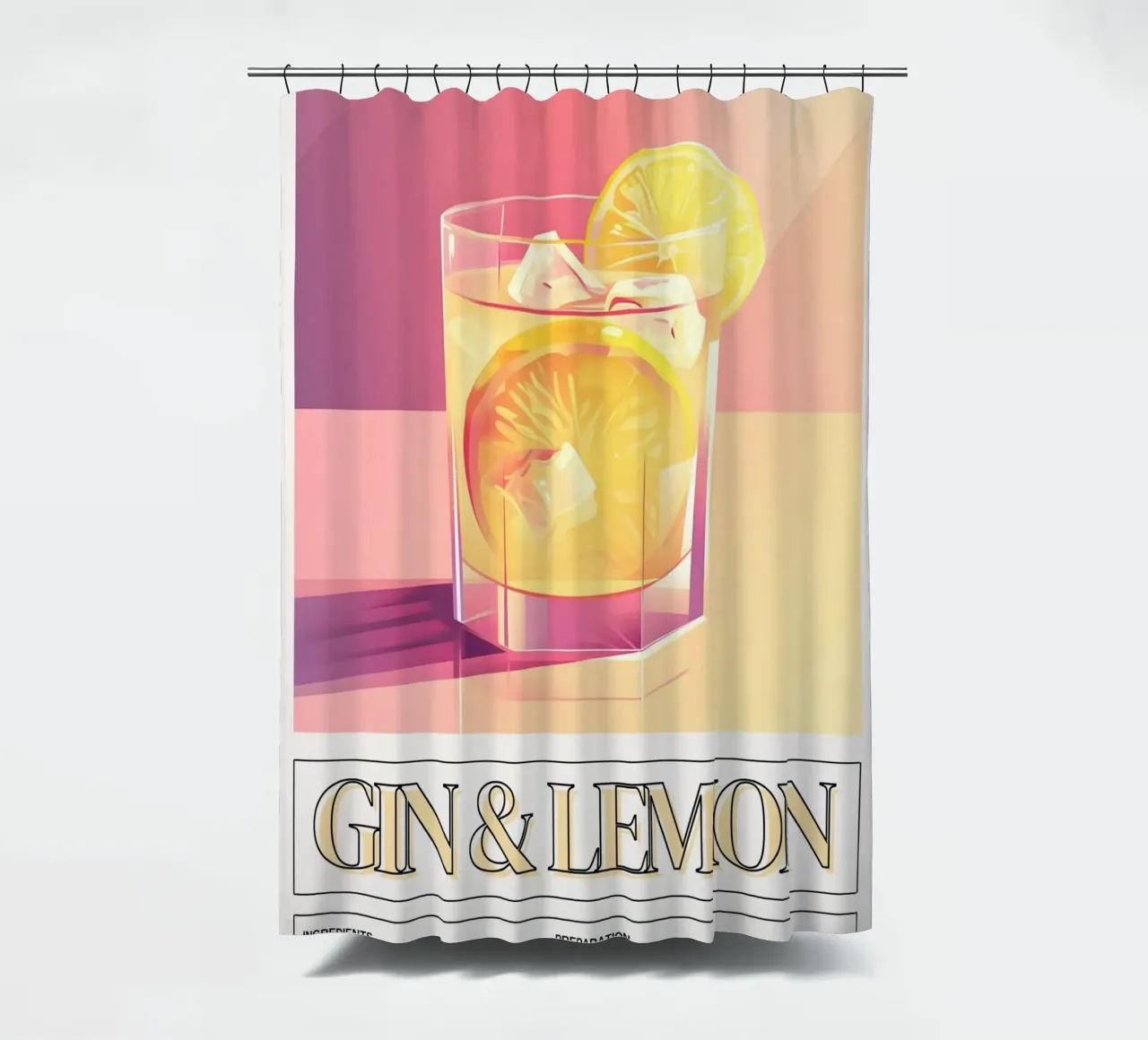 Gin & Zitrone Cocktail, Bar Dekoration, Retro Druck Duschvorhang von vintagepod