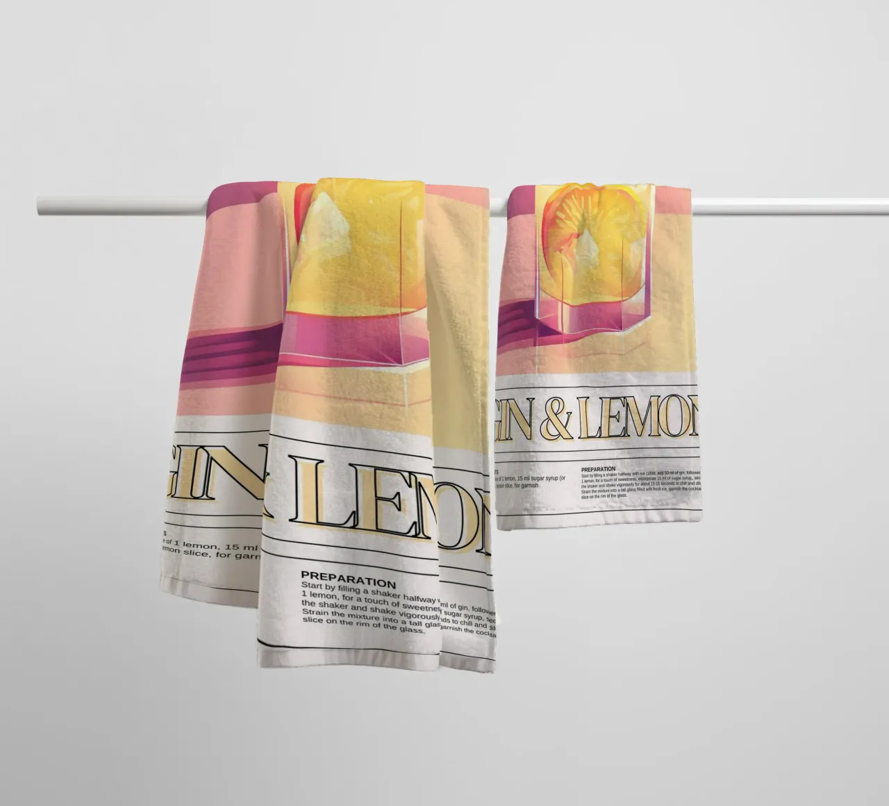 Gin & Lemon Cocktail, Bar Decor, Retro Print towel by vintagepod