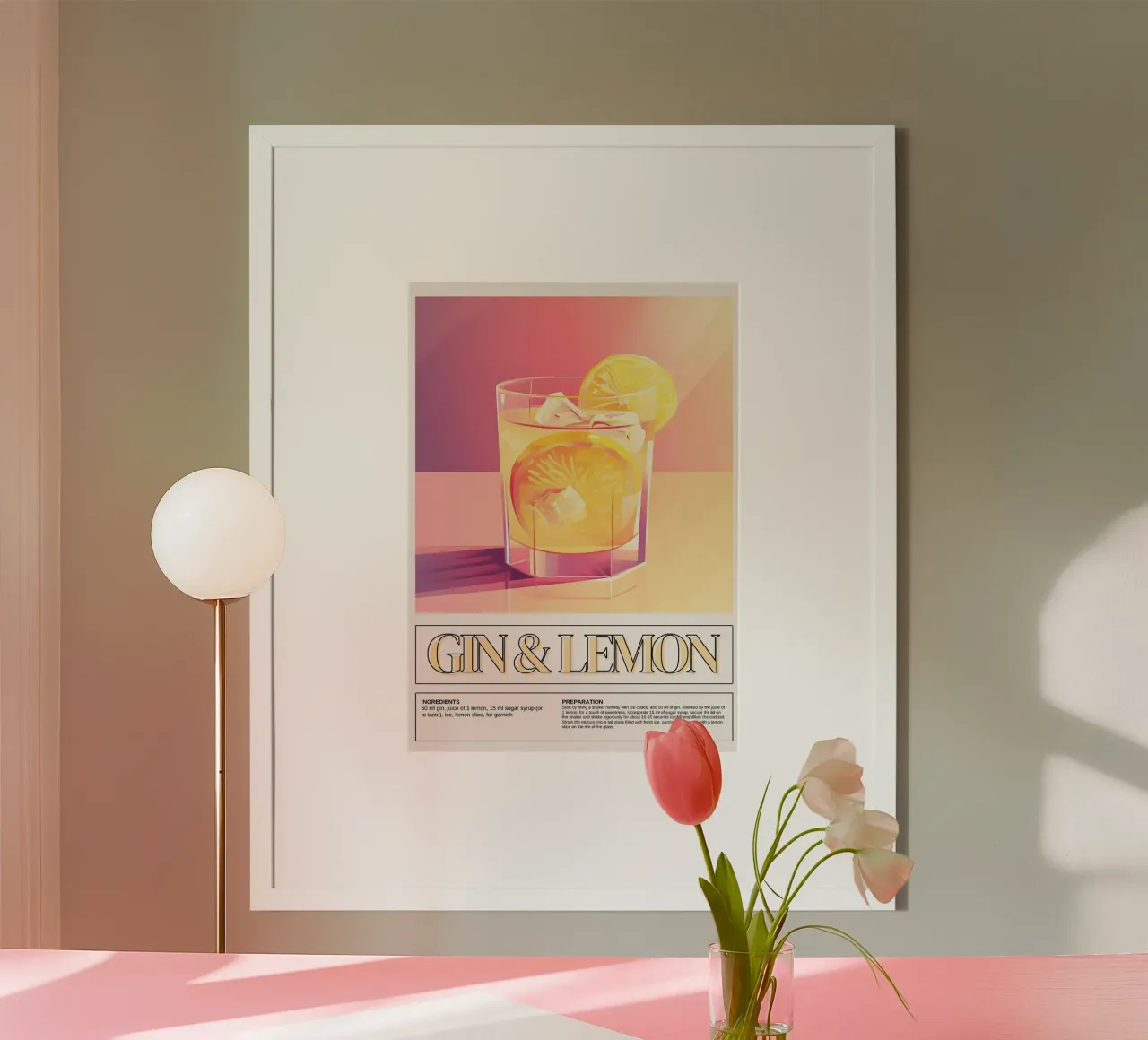 Gin & Zitrone Cocktail, Bar Dekoration, Retro Druck Poster von vintagepod