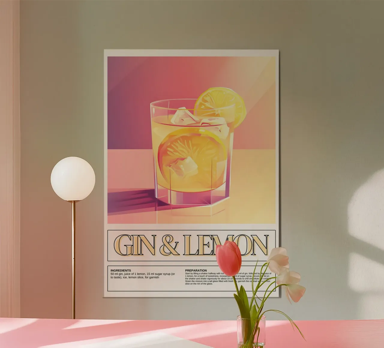 Gin & Zitrone Cocktail, Bar Dekoration, Retro Druck Poster von vintagepod
