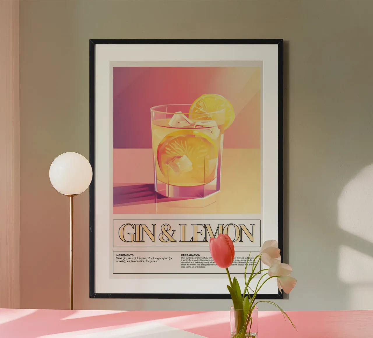Gin & Zitrone Cocktail, Bar Dekoration, Retro Druck Poster von vintagepod