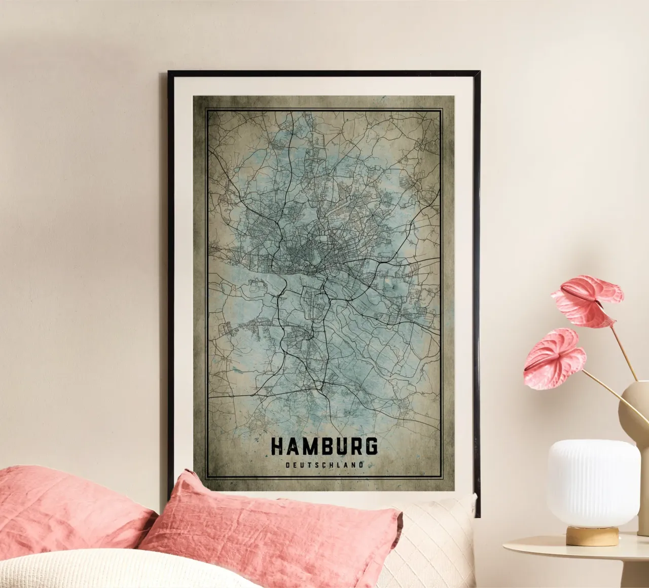 Muurschildering Hamburg - Abstracte stadsplattegrond in kunstvorm poster van CityMapPoster