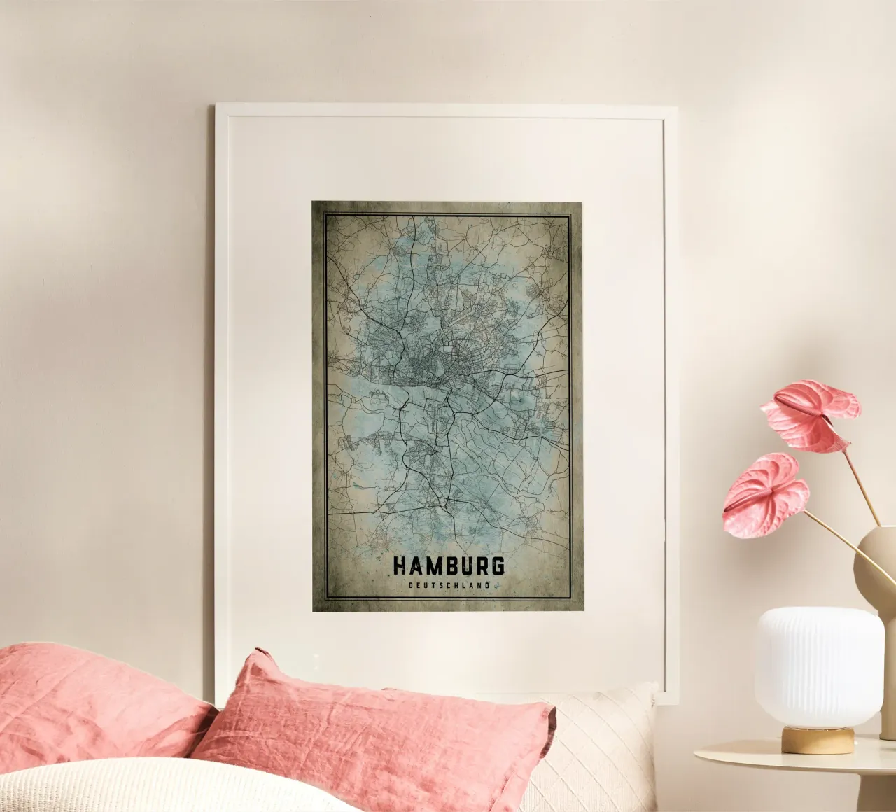 Muurschildering Hamburg - Abstracte stadsplattegrond in kunstvorm poster van CityMapPoster